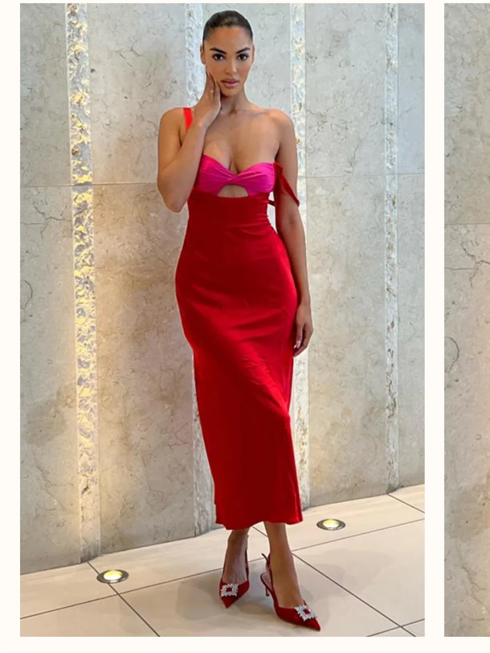 Runaway the Label Kelsi Pink & Red Cut Out Midi Dress medium wedding guest